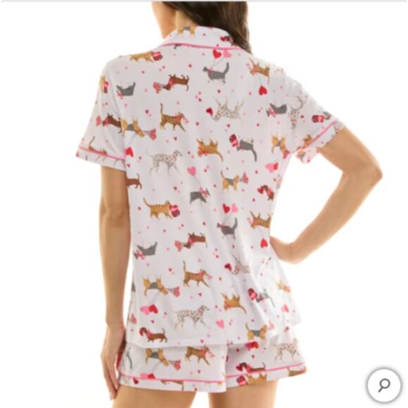 Jaclyn Womens Valentines Day Pajama Set 3-Piece Notch Collar PJ Sleepwear Hearts - Picture 6 of 6